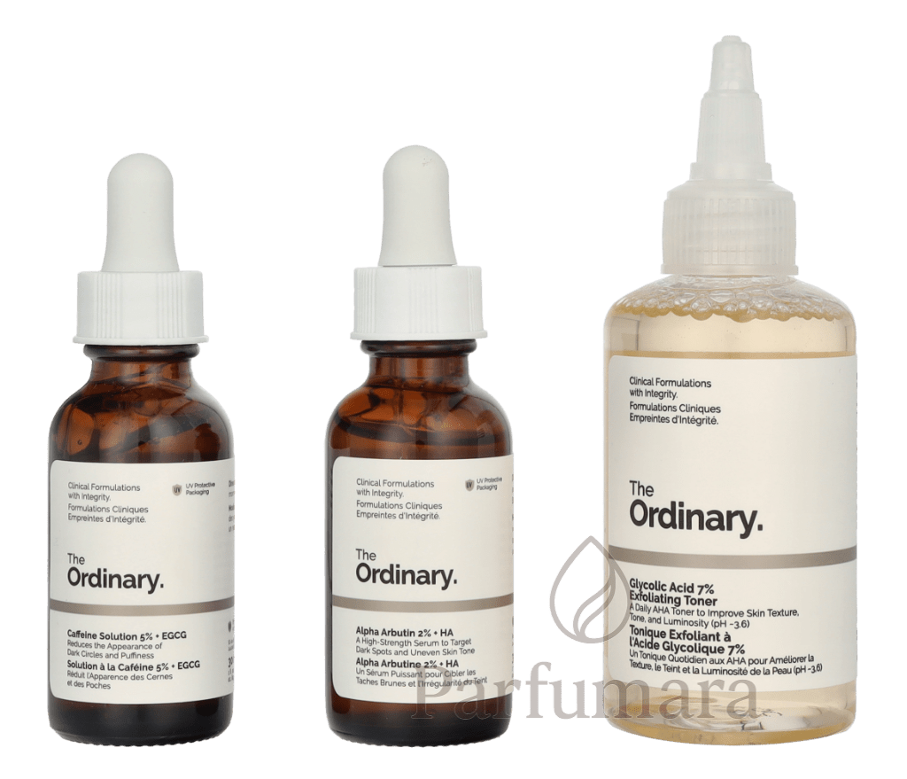 The Ordinary The Bright Set Glycolic Acid 7% Exfoliating Toner 100ml/Alpha Arbutin 2% + HA 30ml/Caffeine Solution 5% 30ml 160 ml