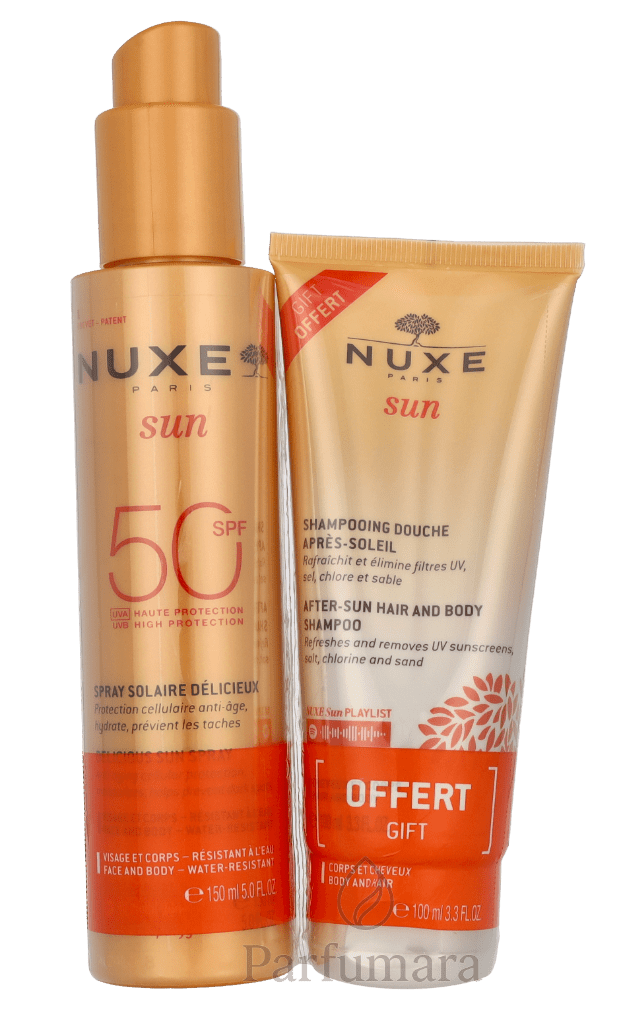Nuxe Sun Delicious Set Sun Spray High Protection SPF50 Face & Body 150 ml/After - Sun Hair & Body Shampoo 100 ml 250 ml