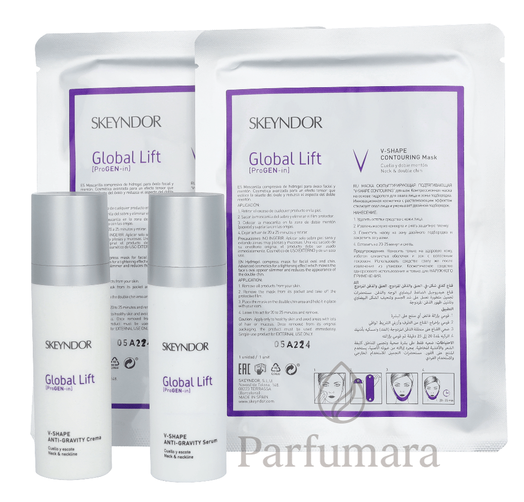 Skeyndor Global Lift V - Shape Lifting Home Care Set For Neck, Chin And Neckline/V - Shape Anti Gravity Serum 30ml/V - Shape Anti Gravity Cream 30ml/V - Shape Contouring Mask 2 Pcs 60 ml