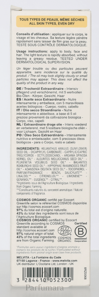 Melvita L'Or Bio Extraordinary Dry Oil Body,Face,Hair 100 ml