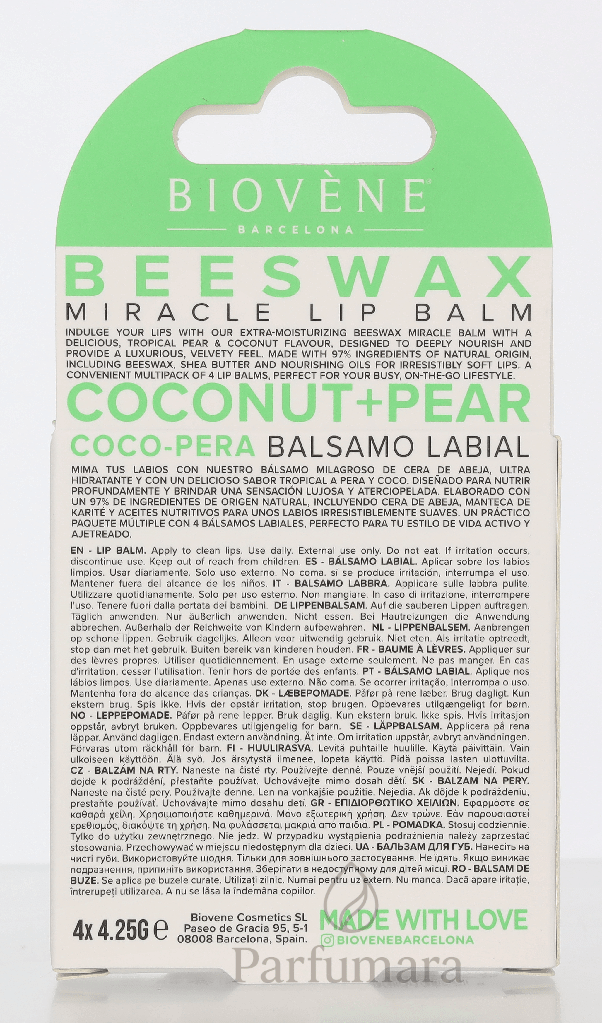Biovene Soft - Touch Smooth! Beeswax Coconut+Pear Lip Balm Set 4x4,25g 17 g