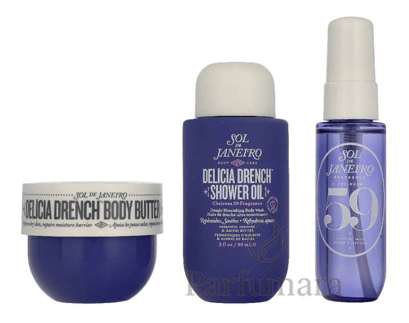 Sol De Janeiro Delicia Drench Jet Set Delicia Drench Body Butter 50ml/Delicia Drench Shower Oil 90ml/Cheirosa 59 Delicia Drench Perfume Mist 30ml 170 ml