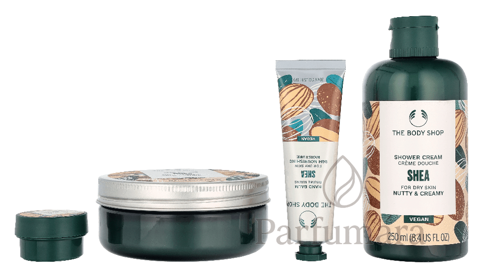 The Body Shop G4 Medium Shea Giftset Shower Cream 250ml/ Body Butter 200ml/Hand Balm 30ml/Body Mist 100ml/Large Bath Lily 580 ml