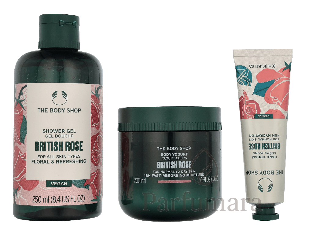 The Body Shop G3 Small British Rose Giftset Hand Cream 30ml/Body Butter 50ml/Shower Cream 60ml 140 ml