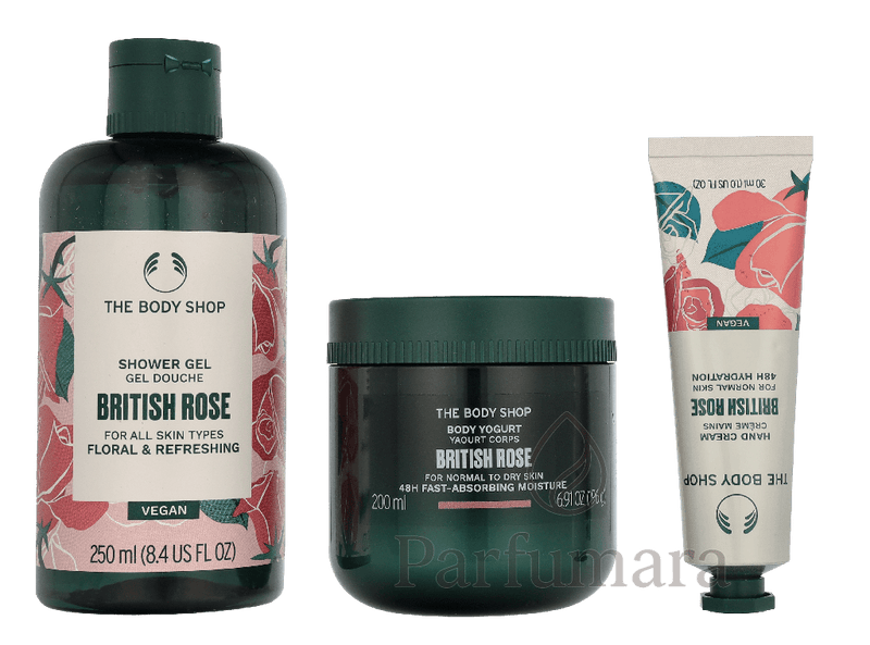 The Body Shop G3 Small British Rose Giftset Hand Cream 30ml/Body Butter 50ml/Shower Cream 60ml 140 ml