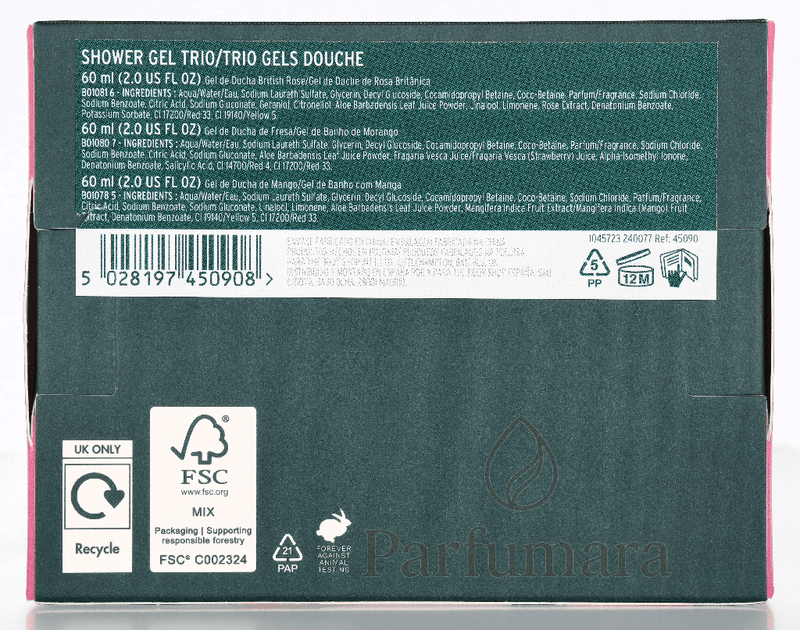 The Body Shop G1 Shower Gel Trio Set Pink Grapefruit Shower Gel 60ml/Strawberry Shower Gel 60ml/British Rose Shower Gel 60ml 180 ml