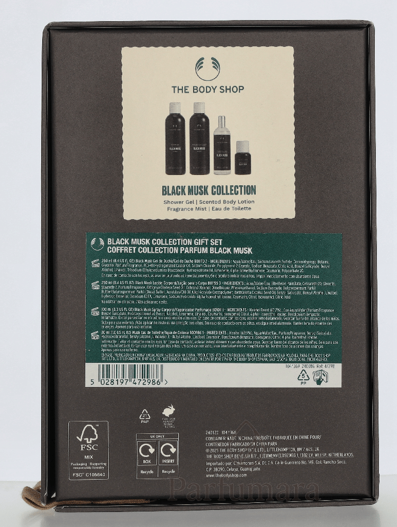 The Body Shop G4 Black Musk Giftset Edt Spray 60ml/Black Musk Shower Gel 250ml/Body Lotion 250ml/Fragrance Mist 100ml 660 ml