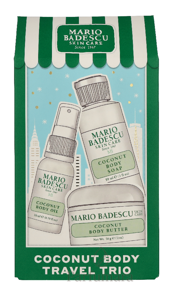 Mario Badescu Coconut Body Travel Trio Set Hydrating Shower Gel 59ml/Intense Hydrating Body Butter 56g/Nourishing Body Oil Spray 20ml 135 ml