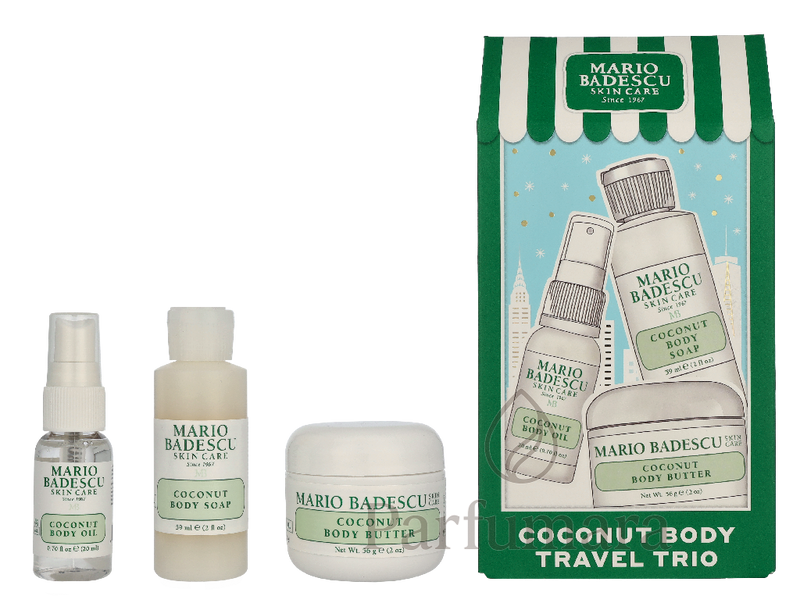 Mario Badescu Coconut Body Travel Trio Set Hydrating Shower Gel 59ml/Intense Hydrating Body Butter 56g/Nourishing Body Oil Spray 20ml 135 ml