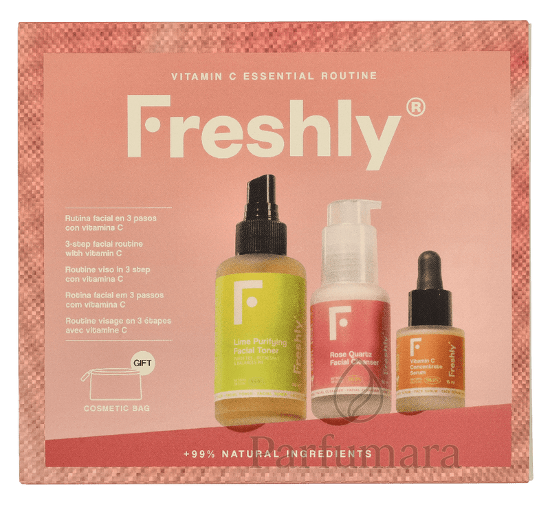 Freshly Vitamin C Essential Routine Lime Purifying Facial Toner 100ml/Rose Quartz Facial Cleanser 50ml/Minitalla Vitamin C Concentrate Serum 15ml 165 ml