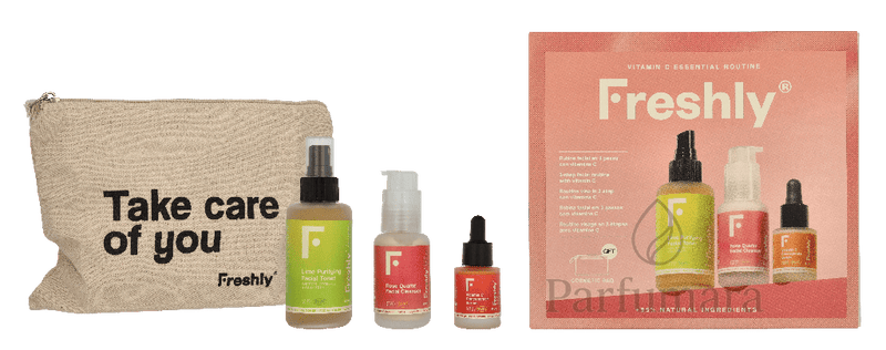 Freshly Vitamin C Essential Routine Lime Purifying Facial Toner 100ml/Rose Quartz Facial Cleanser 50ml/Minitalla Vitamin C Concentrate Serum 15ml 165 ml