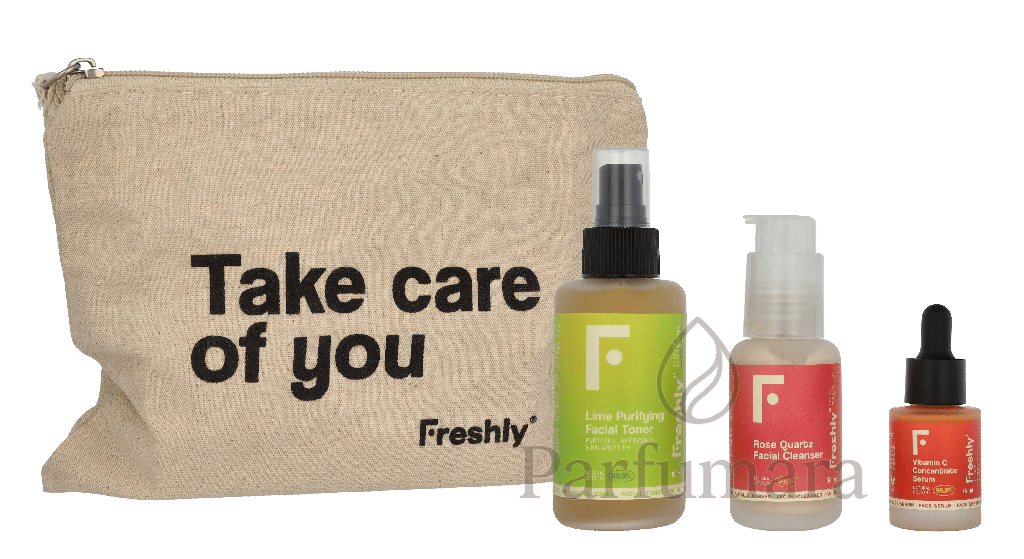 Freshly Vitamin C Essential Routine Lime Purifying Facial Toner 100ml/Rose Quartz Facial Cleanser 50ml/Minitalla Vitamin C Concentrate Serum 15ml 165 ml