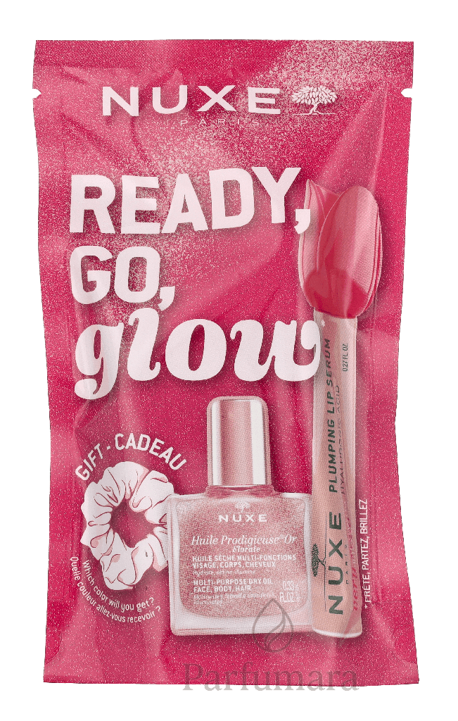 Nuxe Ready, Go, Glow Pink Set Lip Volume Serum 8ml/Dry Oil 10ml/Scrunchie 18 ml