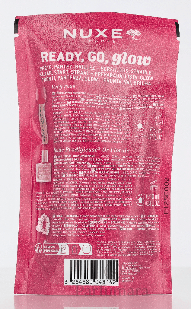 Nuxe Ready, Go, Glow Pink Set Lip Volume Serum 8ml/Dry Oil 10ml/Scrunchie 18 ml