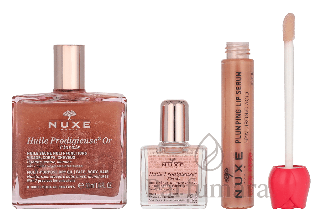 Nuxe Glow Huile Prodigieuse Floral Oil 50ml / Oil10ml / Plumping Lip Serum 8ml 68 ml