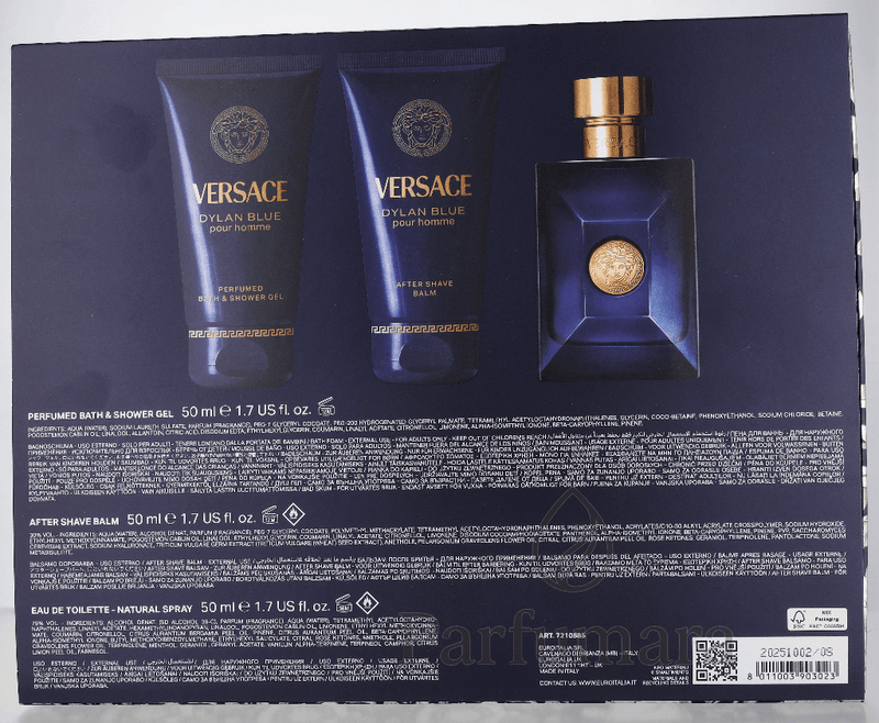 Versace Dylan Blue Pour Homme Geschenkset Eau de Toilette 50ml/Bath & Shower Gel 50ml/Aftershave Balm 50ml 150 ml