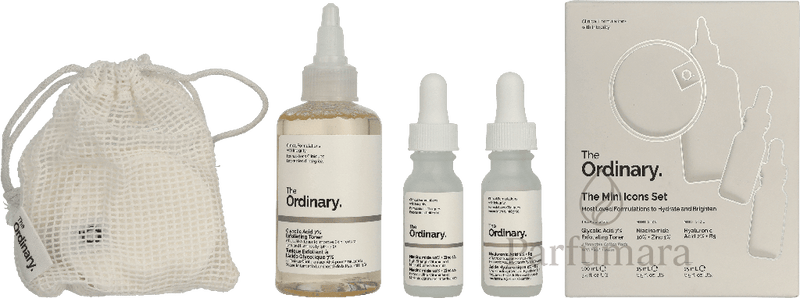 The Ordinary The Mini Icons Set Glycolic Acid Exfoliating Toner 100ml/Niacinamide 15ml/Hyaluronic Acid 15ml/4 Cotton Pads/Mesh Pouch 130 ml