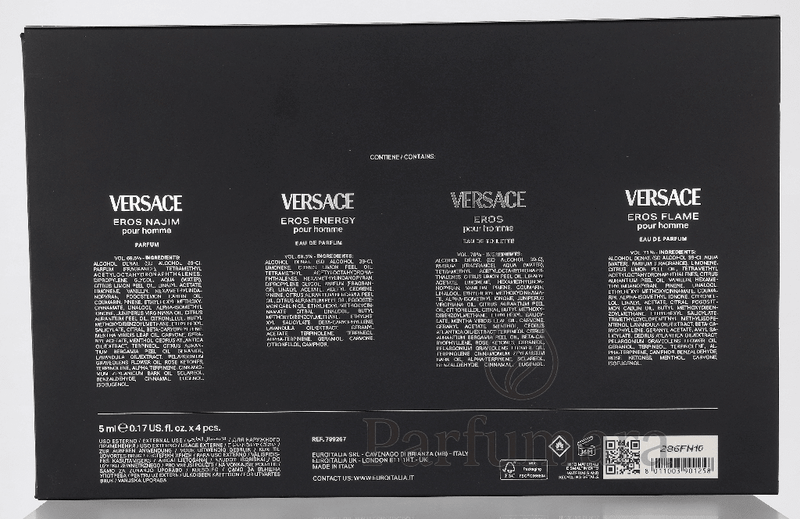 Versace Miniature Set Men 4x 5ml - Eros Najim Parfum/Eros Energy Eau de Parfum/Eros Eau de Toilette/Eros Flame Eau de Parfum 20 ml