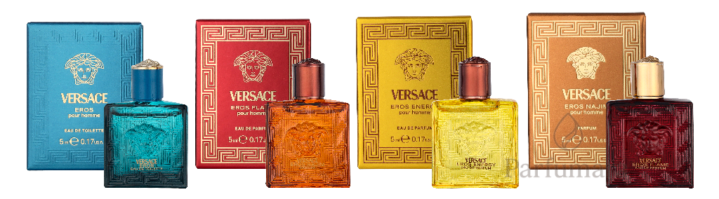 Versace Miniature Set Men 4x 5ml - Eros Najim Parfum/Eros Energy Eau de Parfum/Eros Eau de Toilette/Eros Flame Eau de Parfum 20 ml