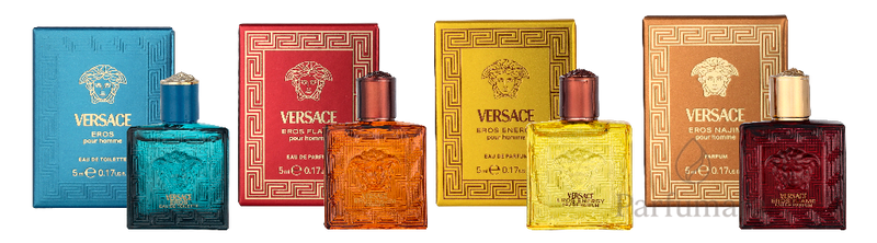 Versace Miniature Set Men 4x 5ml - Eros Najim Parfum/Eros Energy Eau de Parfum/Eros Eau de Toilette/Eros Flame Eau de Parfum 20 ml