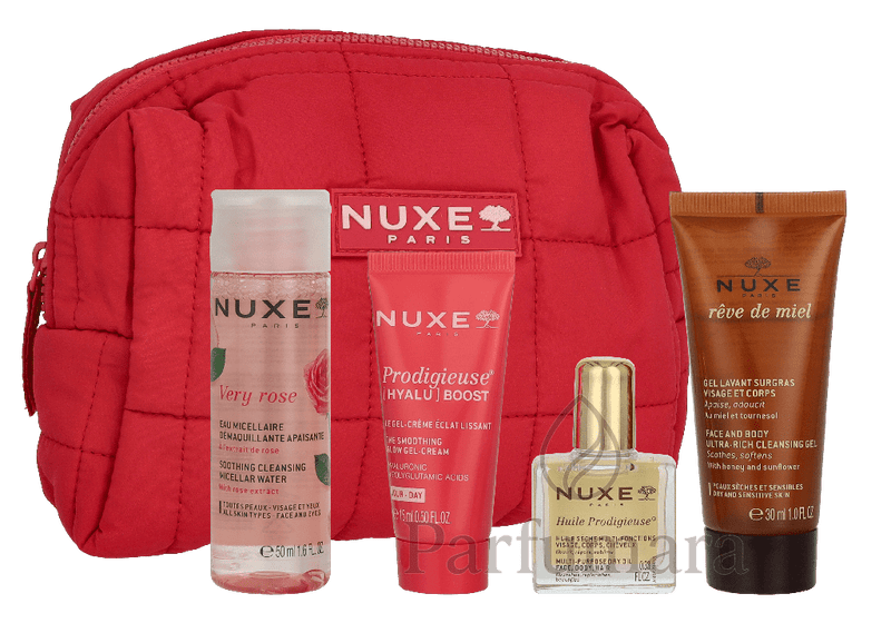 Nuxe Travel Set Very Rose Micellar Water 50 ml/Prodigieuse Boost Cream - Gel 10 ml/Reve De Miel Cleansing Gel 30ml/Creme Fraiche Cream 15ml/Pouch 105 ml