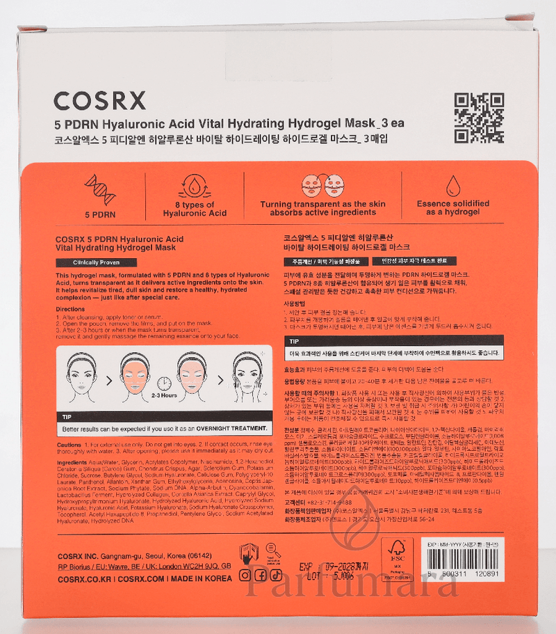 Cosrx 5 PDRN Hyaluronic Acid Vital Hydrating Hydrogel Mask 3 x 34 g 102 g