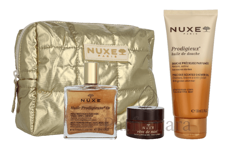 Nuxe My Beauty Essentials Set Huile Prodigieuse Or 50ml/Nuxe Prodigieux Precious Scented Shower Gel 100ml/Reve De Miel Lip Balm 15gr/Pouch 165 ml