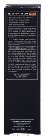 Madara Hyaluronic Anti - Pollution CC Cream SPF15 Medium - For All Skin Types 40 ml