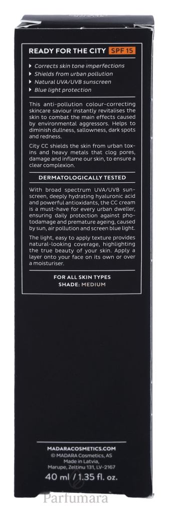 Madara Hyaluronic Anti - Pollution CC Cream SPF15 Medium - For All Skin Types 40 ml