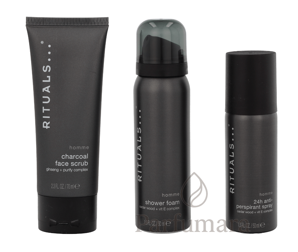 Rituals Homme Trial Set Shower Foam 50ml/24h Anti - Perspirant Spray 50ml/Charcoal Face Scrub 70ml 170 ml