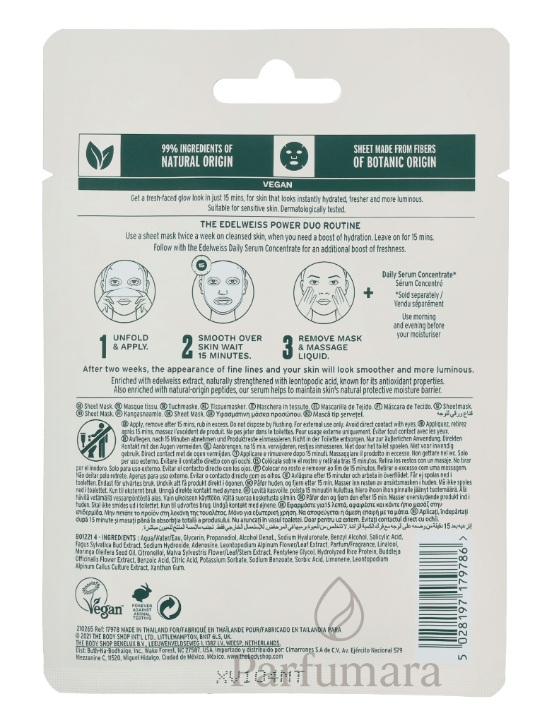 The Body Shop Serum Concentrate Sheet Mask Edelweiss 21 ml