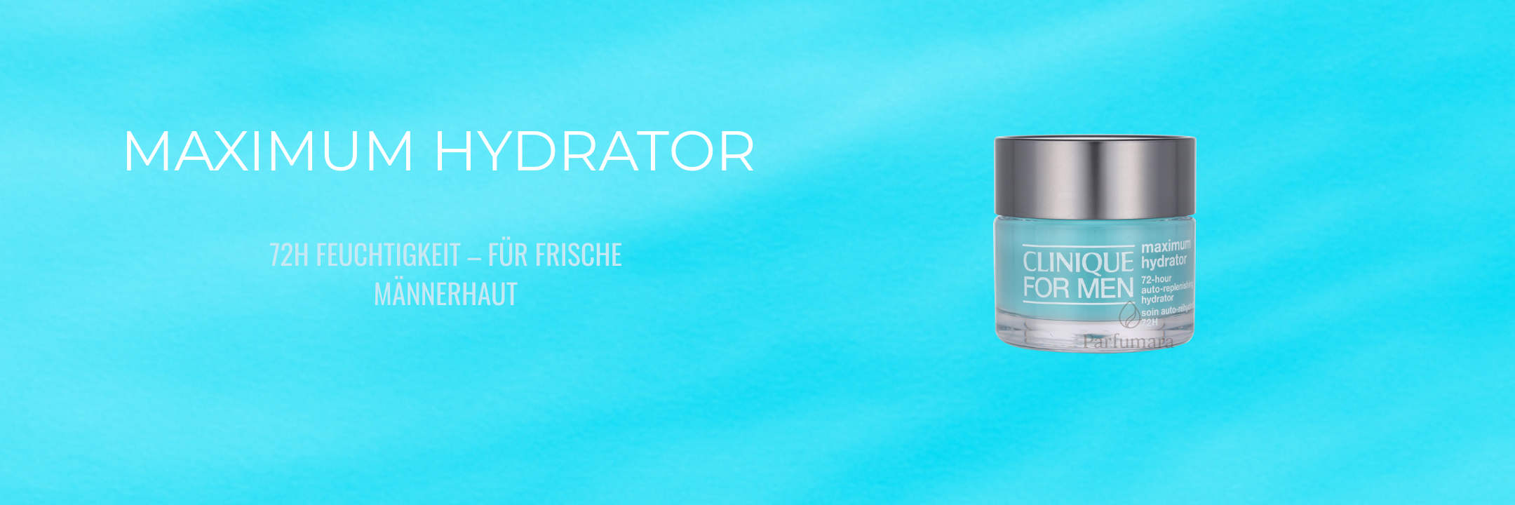 Türkisfarbener Hintergrund mit weißem Text Maximum Hydrator