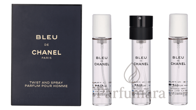 Chanel Bleu De Chanel Pour Homme Giftset 3x Parfum Spray Refill 20ml - Twist and Spray - Travel Sprays 60 ml