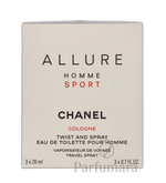 Chanel Allure Homme Sport Geschenkset Eau de Toilette Twist and Spray 3 x 20ml, Cologne Travel Spray and 2x Refills 60 ml