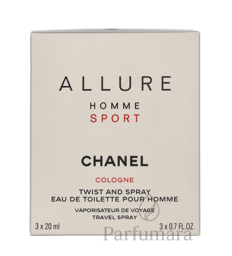 Chanel Allure Homme Sport Geschenkset Eau de Toilette Twist and Spray 3 x 20ml, Cologne Travel Spray and 2x Refills 60 ml