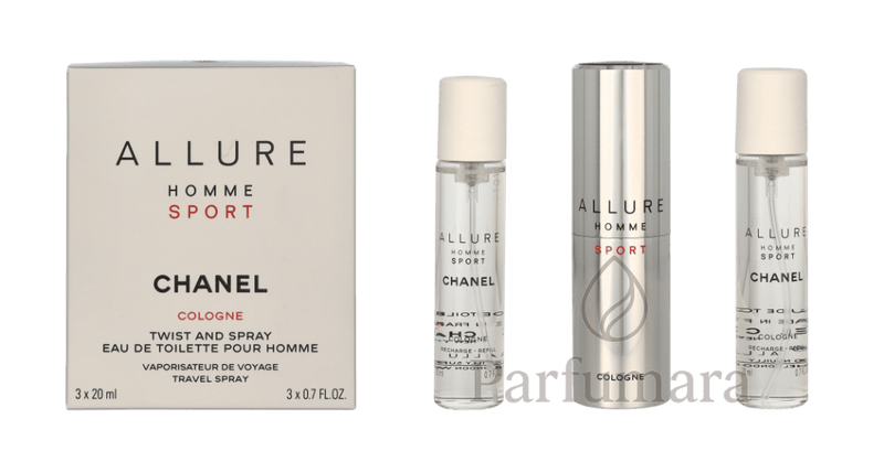 Chanel Allure Homme Sport Geschenkset Eau de Toilette Twist and Spray 3 x 20ml, Cologne Travel Spray and 2x Refills 60 ml