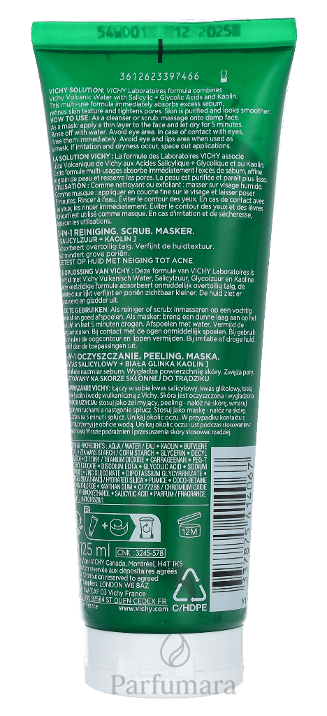 Vichy Normaderm Cleanser 3 In 1 Acne Treatment Scrub+ Cleanser+ Mask, Sensitive Skin 125 ml